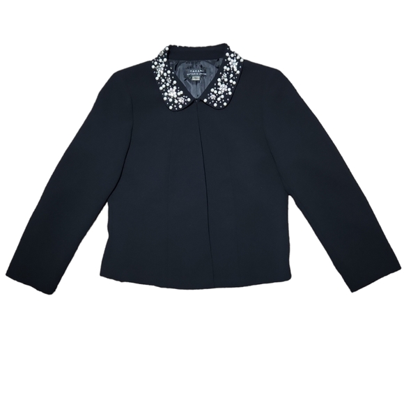 Tahari - NWT- Pearl Collar Shoulder Padded Blazer Cape Jacket - Black - Size 8 - Picture 5 of 10
